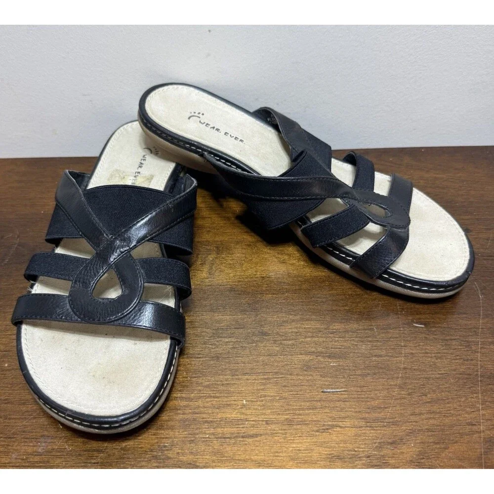 Bare Traps Wearever Vegan Leather Flat Sandals 7.5 M Black Strappy Beach Cruise